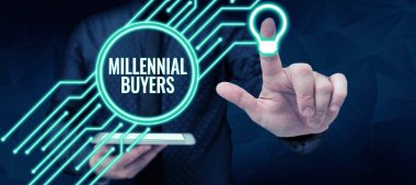 Text showing inspiration Millennial Buyers, Concept meaning Type of consumers that are interested in trending products