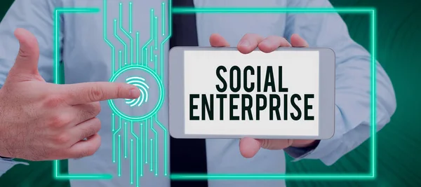 Sign Displaying Social Enterprise Business Showcase Business Makes Money Socially — Stock Photo, Image