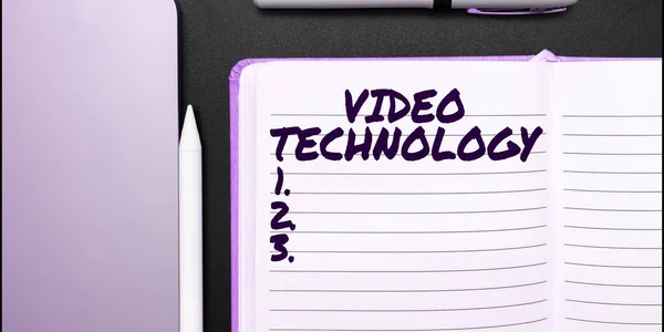 Szöveg Megjelenítése Videotechnológia Üzleti Kirakat Felvétel Lejátszás Mozgóképekről Hangokról — Stock Fotó