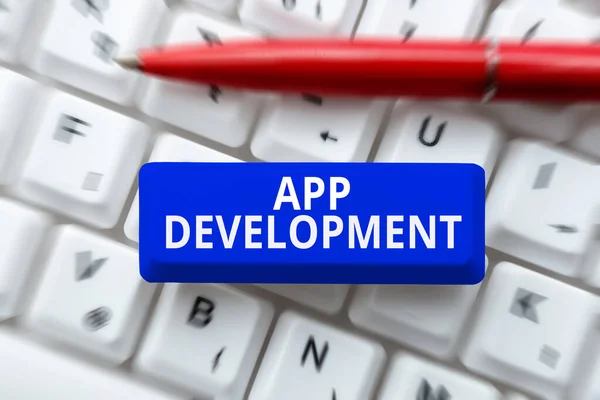 Conceptual Caption App Development Word Written Development Services Awesome Mobile — Zdjęcie stockowe