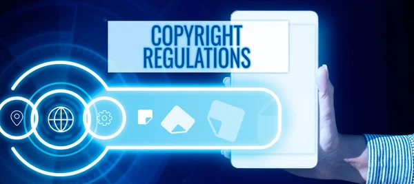 Handschreibzeichen Urheberrechtsbestimmungen Wort Das Auf Den Körper Des Gesetzes Geschrieben — Stockfoto