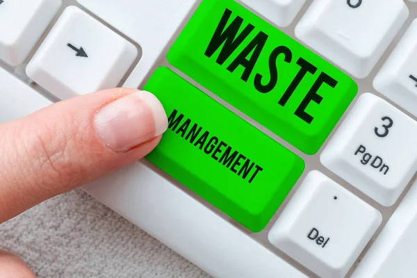 廃棄物管理を示すテキスト記号 最終処分への廃棄物の開始を管理するために必要な事業アイデアアクション — ストック写真