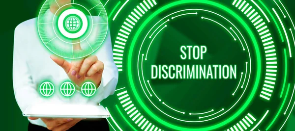Textschild Mit Der Aufschrift Stop Discrimination Wort Zur Verhinderung Illegaler — Stockfoto