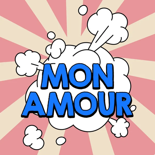 Monamourを示すテキストサイン ビジネスショーケース恋人のフランス語名ハッピーバレンタインデー — ストック写真
