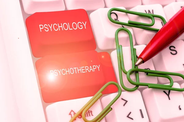 Fogalmi Felirat Pszichológia Pszichoterápia Mentális Betegségek Kezelésére Alkalmazott Pszichológiai Módszer — Stock Fotó