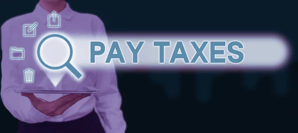 Signe Texte Montrant Les Taxes Paye Aperçu Entreprise Traitement Fiscalité — Photo
