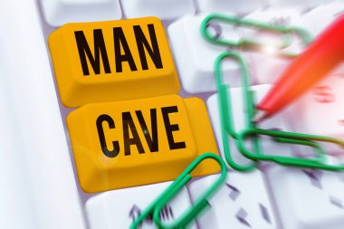 Metin başlığı Man Cave, Business idea a room, space or area of a site Resed for a male person