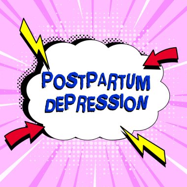 Conceptual caption Postpartum Depression, Word for a mood disorder involving intense depression after giving birth