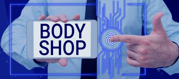 Tekstbord Met Body Shop Woord Voor Een Winkel Waar Automotive — Stockfoto