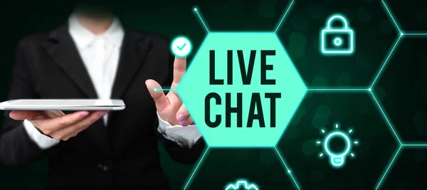 Handskrift Tecken Live Chat Begreppet Talar Med Vän Eller Någon — Stockfoto