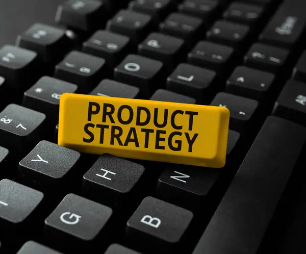 Text Zobrazující Inspiraci Produktová Strategie Koncepce Znamenající Dlouhodobý Plán Vývoje — Stock fotografie