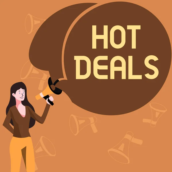 Text Sign Showing Hot Deals Concept Meaning Agreement Which One — Zdjęcie stockowe