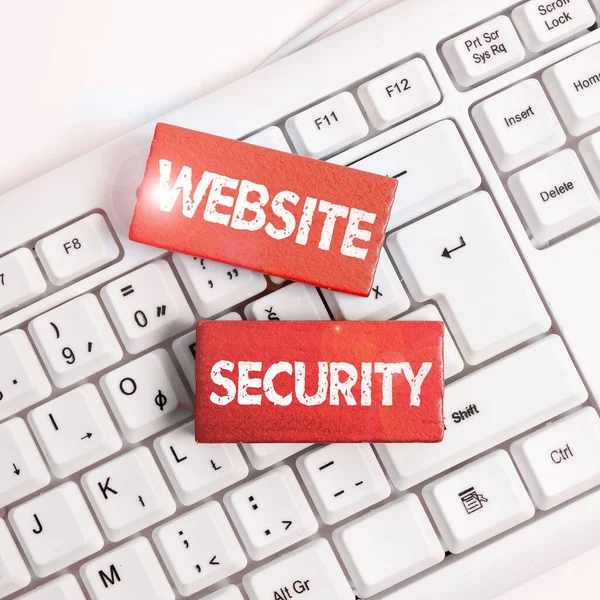 Text caption presenting Website Security, Business approach critical component to protect and secure websites