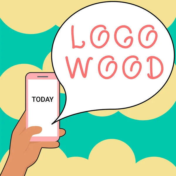 Escribir Mostrando Texto Logotipo Madera Idea Negocio Diseño Reconocible Símbolo — Foto de Stock