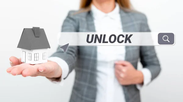 서명언 Unlock 비즈니스 케이스 Business Showcase 패스워드나 인증을 사용하여 기능에 — 스톡 사진