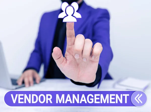 Hand Writing Sign Vendor Management Business Idea Activities Included Researching — Stock Photo, Image