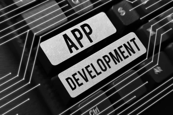 Konceptualny Wyświetlacz App Development Word Development Usług Dla Niesamowitych Doświadczeń — Zdjęcie stockowe