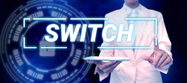 Conceptual Caption Switch Word Device Making Breaking Connection Electric Circuit — Stock Photo, Image