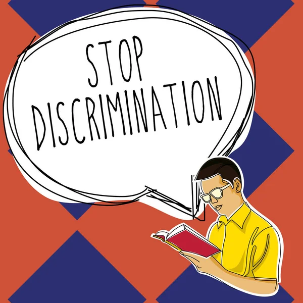 Sinal Escrita Manual Stop Discrimination Abordagem Empresarial Prevenir Escavação Ilegal — Fotografia de Stock