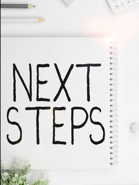 Hand Writing Sign Next Steps Business Showcase Numper Process Going — Stock fotografie