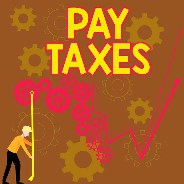 Sinal Texto Mostrando Pay Taxes Palavra Escrito Sobre Processamento Tributação — Fotografia de Stock