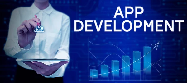 Segno Scrittura Mano App Development Business Approach Servizi Sviluppo Fantastiche — Foto Stock