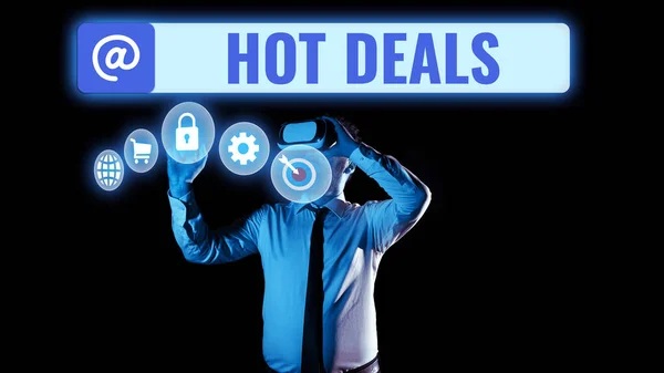 Inspiração Mostrando Sinal Hot Deals Conceito Internet Acordo Através Qual — Fotografia de Stock