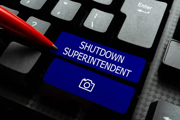 Τίτλος Κειμένου Παρουσίαση Shutdown Επόπτη Business Βιτρίνα Πρόσωπο Που Διαχειρίζεται — Φωτογραφία Αρχείου
