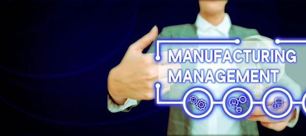 Text Caption Presenting Manufacturing Management Business Approach Methods Used Define — Stock Photo, Image