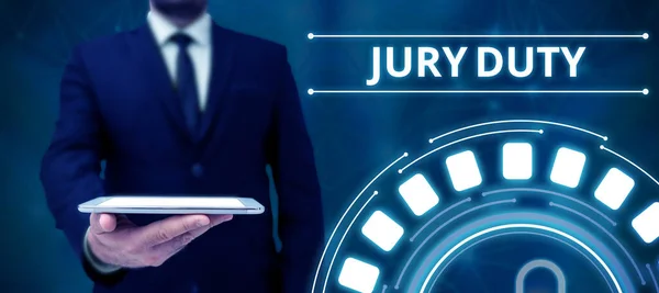 说明陪审团责任 义务或在法庭上担任陪审团成员的时间的文字标题 — 图库照片