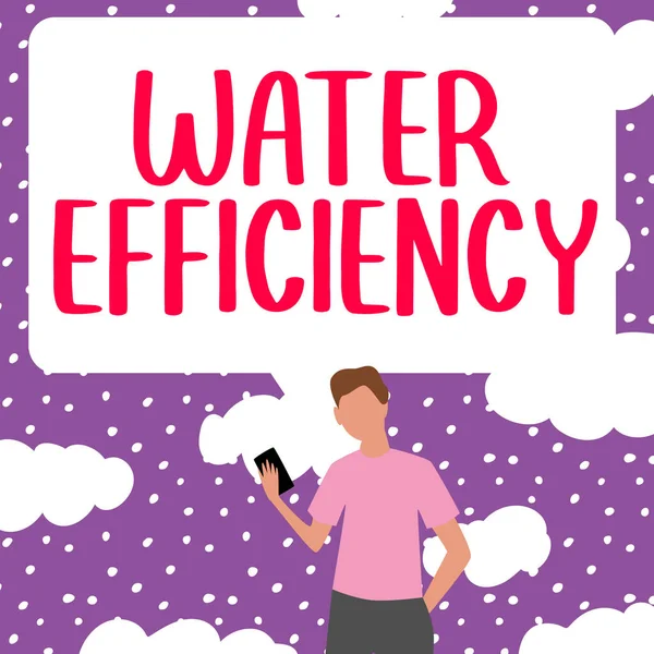 水の効率を示すテキストキャプション 必要な水の量を測定することにより水の無駄を減らすための単語 — ストック写真