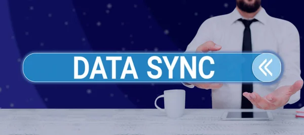 Tekst Bijschrift Presenteren Data Sync Word Geschreven Gegevens Die Continu — Stockfoto