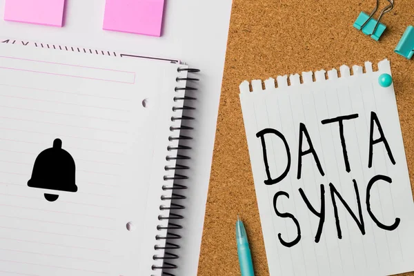 Handschrift Data Sync Business Showcase Gegevens Die Continu Wordt Gegenereerd — Stockfoto