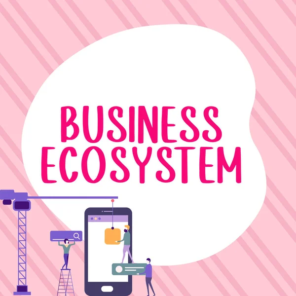 Logga Visar Business Ecosystem Affärsstrategi Utveckla Och Implementera Organisationens Tillväxtmöjligheter — Stockfoto