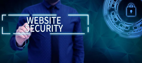 テキストを表示するウェブサイトのセキュリティ ウェブサイトを保護し 保護するためのビジネスアイデアの重要なコンポーネント — ストック写真
