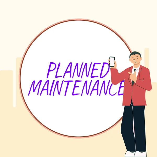 Hand writing sign Planned Maintenance, Business overview Check ups to be done Scheduled on a Regular Basis