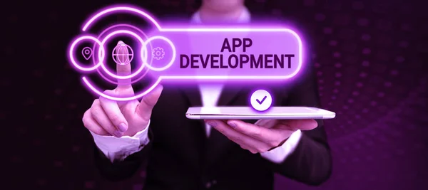Γράφοντας Εμφάνιση Κειμένου App Ανάπτυξης Υπηρεσίες Ανάπτυξης Επιχειρηματική Ιδέα Για — Φωτογραφία Αρχείου