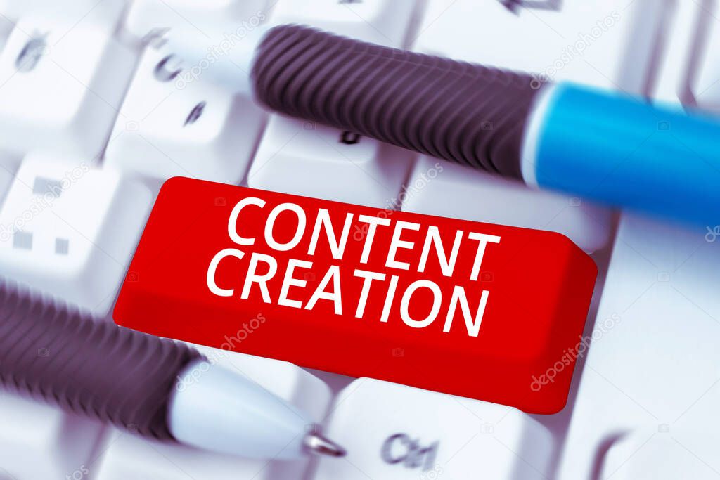 Conceptual caption Content Creation, Internet Concept contribution of information to any digital media