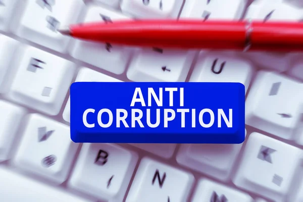 stock image Hand writing sign Anti Corruption, Internet Concept regulations stop generating income through illegal actions