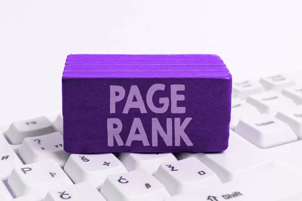 显示Page Rank的签名 业务概述分配给网页的值 以衡量其受欢迎程度 — 图库照片