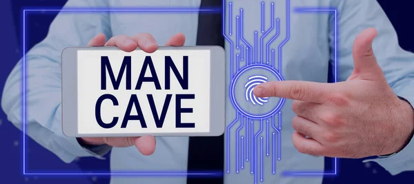 Handschrift Man Cave Zakelijk Overzicht Een Kamer Ruimte Oppervlakte Van — Stockfoto