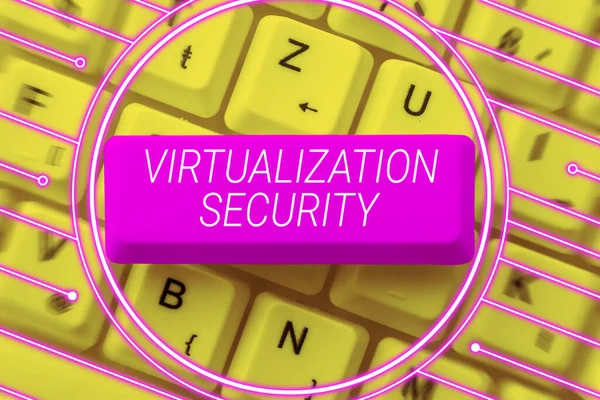 Sinal Texto Mostrando Virtualization Security Word Para Aplicação Ambiente Virtual — Fotografia de Stock