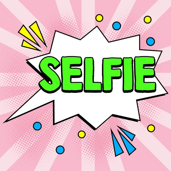 Signe Écriture Selfie Business Présente Photographie Que Prise Soi Avec — Photo