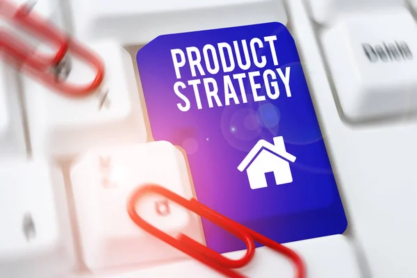 Ručně Psané Znamení Product Strategy Koncepce Znamená Dlouhodobý Plán Vývoje — Stock fotografie