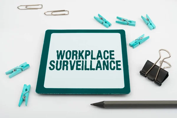Hand Writing Sign Workplace Surveillance Επιχειρηματική Ιδέα Προστασία Των Ατομικών — Φωτογραφία Αρχείου