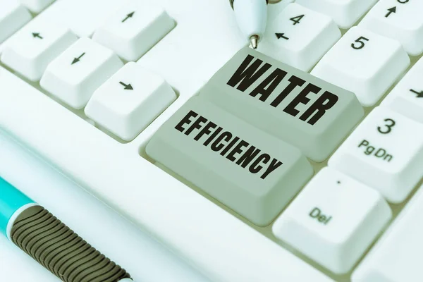 水の効率を示すサイン インターネットの概念は必要な水の量を測定することによって水の浪費を減らす — ストック写真