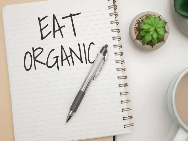 Texto Caligrafia Comer Orgânico Palavra Para Redução Comer Doces Controle — Fotografia de Stock