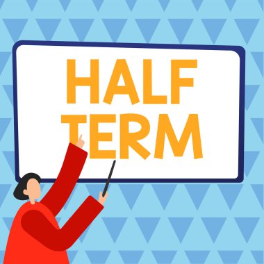 Yarı Dönem, İş Genel Görünümü 'nü gösteren metin tabelası satılık bir şeyin yarı fiyatına.