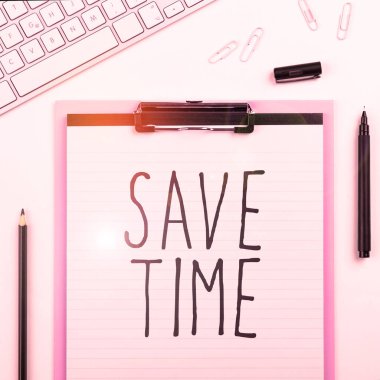 Text caption presenting Save Time, Concept meaning to do something more efficiently such that less time is required