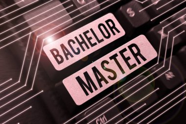 Hand writing sign Bachelor Master, Concept meaning An advanced degree completed after bachelors degree clipart